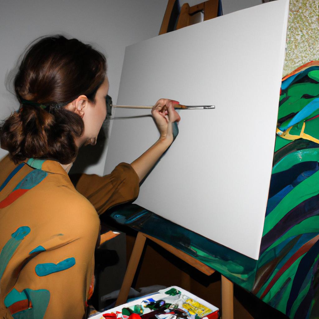 Person painting on canvas, creating