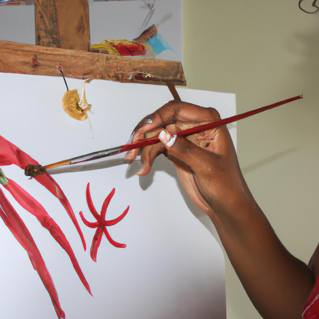 Person painting with brush strokes