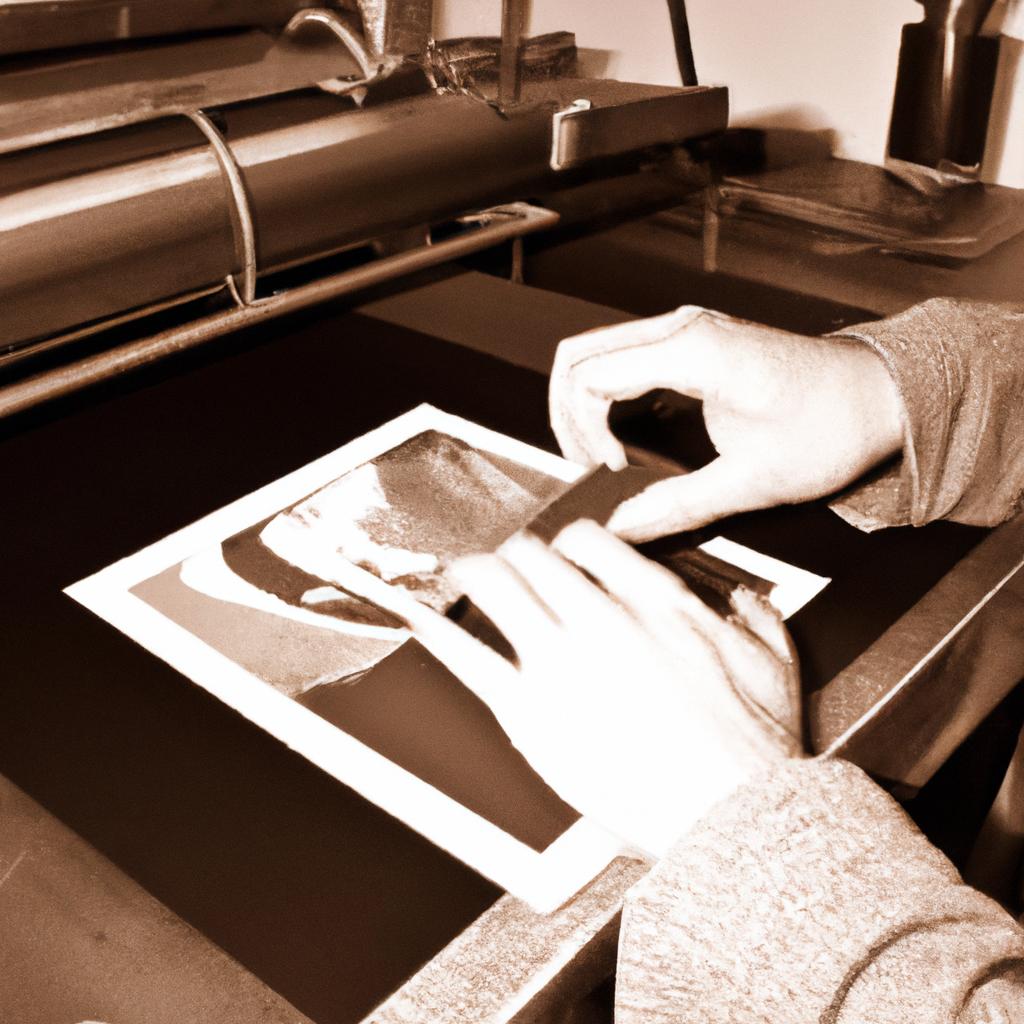 Person creating lithographic print